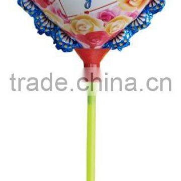 Fashion promotional shaped aliuminum foil heilum balloon with stick