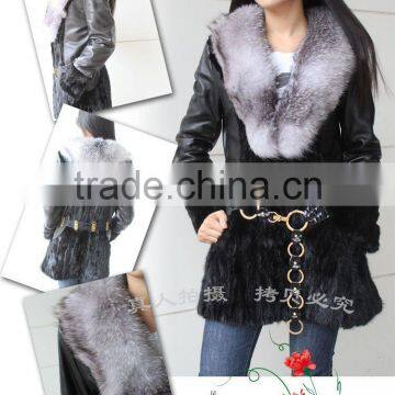 Luxury fashion mink fur coat with blue fox collar JL006