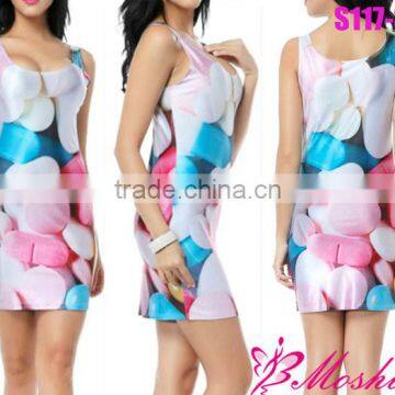 Fashion HOT 2013 Autumn Pills Dress Women Galaxy Digital Print Milk Mini Package Hip Dress S117-304