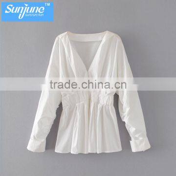 High End Womens 100% Cotton Long Sleeve Plain Fashion Blouse