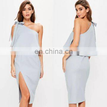 Crepe One Shoulder Bow Sleeve Midi Dress Woman Bulk Wholesale Clothing