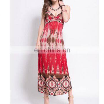 Floral printed spaghetti strap bohemia maxi dress for beach