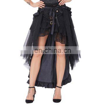 Belle Poque Steampunk Retro Victorian Punk Cincher Lace up Long Ruffle Open Pencil Skirt BP000206-1