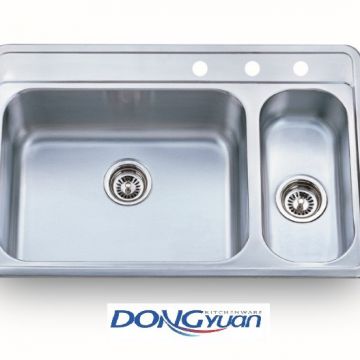 Guangdong Dongyuan Kitchenware UPC certificated 80/20 Stainless Steel Double Bowl Topmount Kitchen Sinks