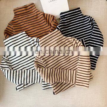 4097 Baby Girl Clothes Long Sleeve Half-high Collar Cotton Stripe t Shirt photo-5