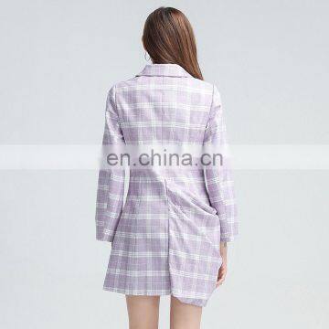 TWOTWINSTYLE Dress Notched Long Sleeve High Waist Elegant Mini Dresses Female Ruched Plaid photo-3