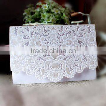 White Ideal Wholesale Laser Cut Pocket Wedding Invitations