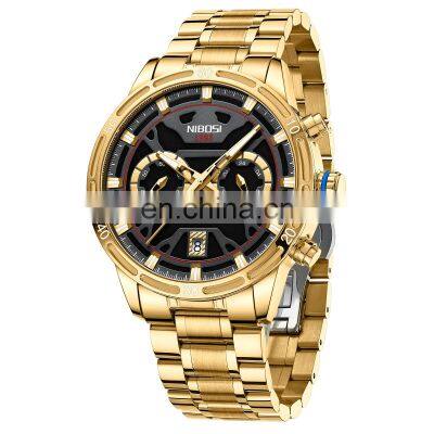 NIBOSI 2537  Montre Luxe Homme Three-Eye Six-Pin Chronometer Quartz Watch with Calendar