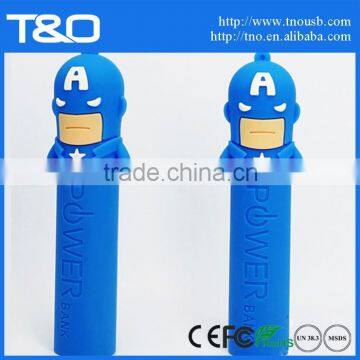 America captain silicone cartoon power bank with 2600mAh