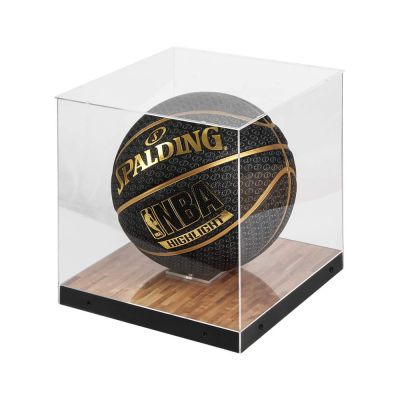 Clear Acrylic Basketball Display Case with Wooden Base Storage for Collectible Sports Memorabilia Holder Cube Case