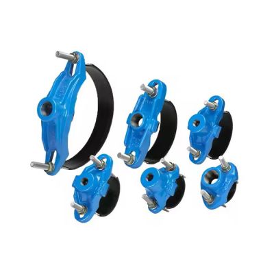 Ductile iron universal tapping saddle with thread outlet