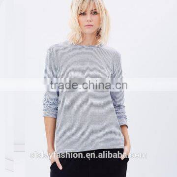 Stripe t shirt high quality OEM service fashion t shirt women long sleeve t shirt design TS034