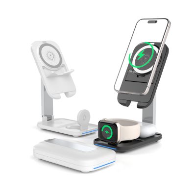 15W 3 in 1 One Foldable Portable Fast Wireless Charging Station Dock Magnetic Cell Phone Qi Wireless Charger Stand