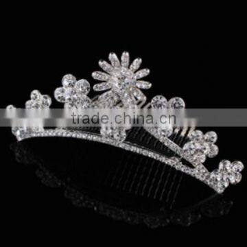 Wholesale Kids Tiara Crown Alloy Crystal Crown Flower Shaped Comb Accessories photo-3
