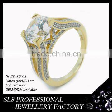 China jewelry factory wholesale 925 sterling silver rings plated gold big stone silver wedding ring