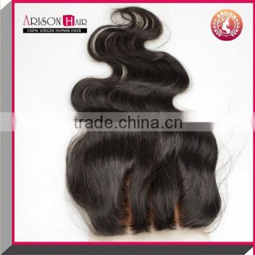 Best selling 100%virgin human hair wholesale 4*4 inch peruvian 3 part cheap stock silk base lace closure