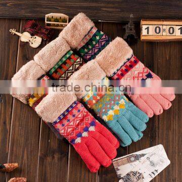 Thickening wool warm gloves winter women's outdoor knitted gloves, Full Finger gloves