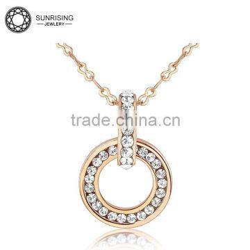 Yellow gold circular diamonds necklace with the neck