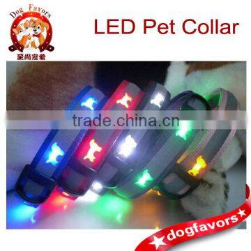 Reflective LED Pet Dog Collar Nylon Webbing Blue w/ Laser Dog Pattern