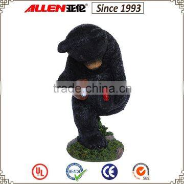 13.4" garden black bear statue holding solar light torch, garden wild animal statue