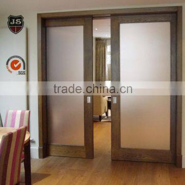 Interior cheap sound insulated wooden glass pocket door from China