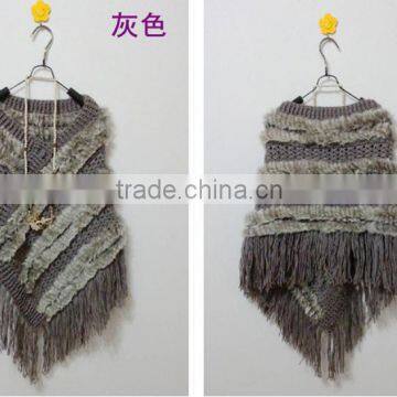 2016 New fashion high quality kintted rabbit fur cape