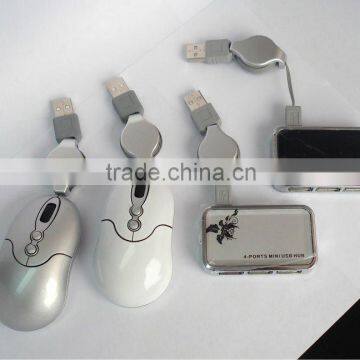 mini wired optical mouse+4 port usb hub/combo(mouse+hub)