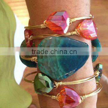 Luxury Agate Stone Crystal Wired Bangle Set