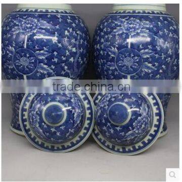 Large Decorative Temple Jar Chinese Blue and White Ginger Jar With Floral Painting photo-3