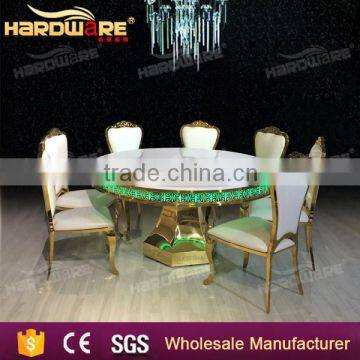 Golden Stainless Steel Round Wedding Dining Table With Led Light MDF Top photo-3