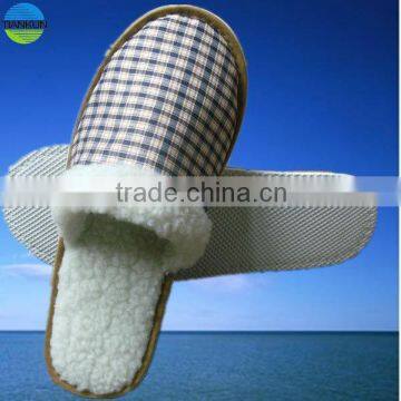 coloured woven cloth upper polar fleece heel indoor slipper