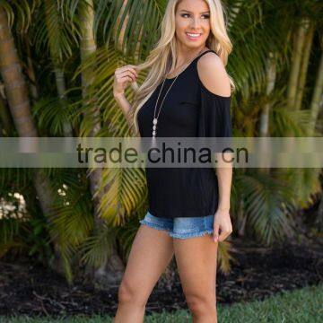 Casual Amazing Cold Shoulder Cut Out Solid Color Modal Blouse photo-2