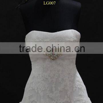 Real Factory Sample! Soft Tulle Drapping Belt With Beading Trim Scoop Neckline A-line Wedding Gown photo-2