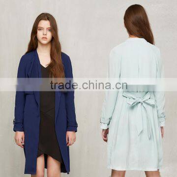 Women's Wide Lapel Wrap Coat Light Blue Autumn Jacket Thin Trench Coat With Belt Spring Fashion