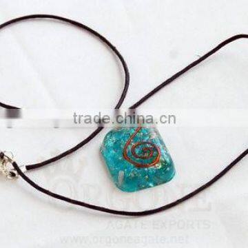 Blue Orgone Rounded Square Pendant With Cord : Wholesale Orgonite Pendant