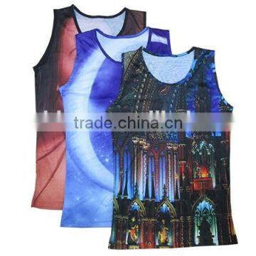 Wholesale 100% Polyester Full Printed Mens Gym Singlets Workout Tank Tops , Custom Made Mens Gym Clothing , Mens Gym Wear photo-4
