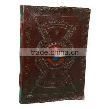 Embossed Stitched Leather Blue Stone Leather Journal For Use Personal Diary