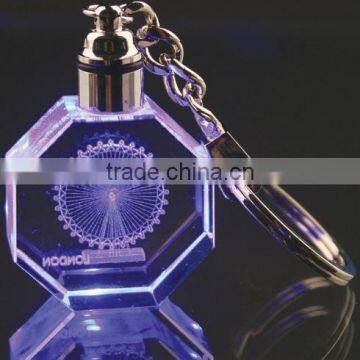 3d laser engraving personal logo crystal keychain with LED Light