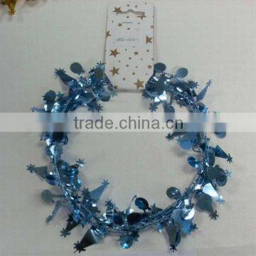 HOT SALE 9 Feet Ice blue Metallic Wired Tinsel Garlands w/ Holiday Caps Design