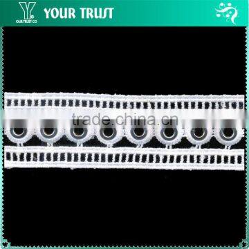 Two Row White Polyester Lace Rhodium Flat 10MM Metal Grommet Eyelet Trimming
