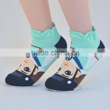 wholesale jaquard ruffle cuff cotton tube ankle hot girl socks