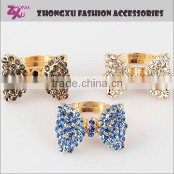 new cheap fashion gold rhinestone bow ring