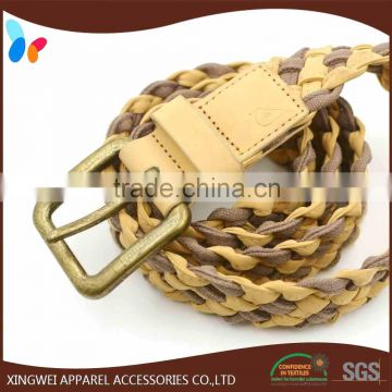 PU leather and cotton men braided belt with pin buckle for casual collections