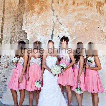 (MY2452) MARRY YOU Chiffon Sweetheart Beaded Pink Short Bridesmaid Dresses