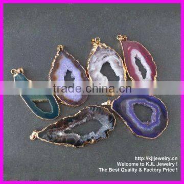 GZKJL-CT0076 Druzy Jewelry Necklace Pendant Gold Bezel Edged Agate Slice Drusy Pendant (Random in SHAPE)