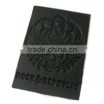 High Quality Leather Labels for Garment/Black Leather Label Patch/ Embossed Logo Leather Patch