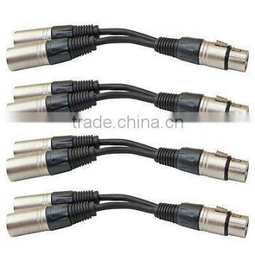 4 XLR 3pin 1 female jack to 2 MALE dual plug Y SPLITTER mic cable adaptor 6 inch