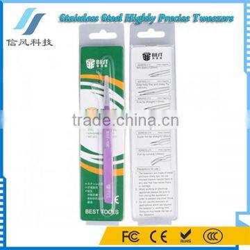BST-10C Stainless Steel Highly Precision Tweezers Pro Tool Tweezers Purple