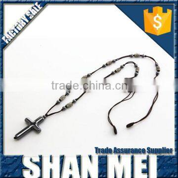 Jewelry Round Hematite Bead Necklace with Cross,Man Woman