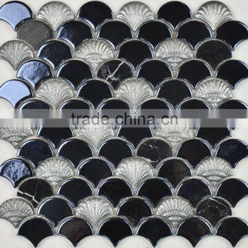 fan-shape mosaics, glass mix ceramic mosaic tiles, art design mosaic ( PMBK009)